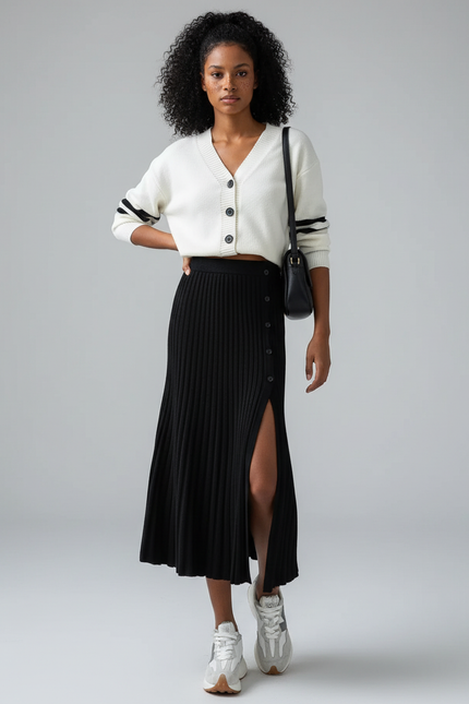 Jupe Plissée noire fendue chic