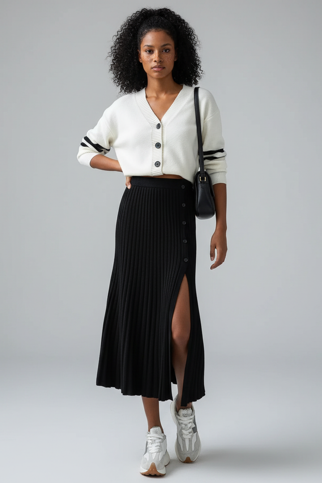 Jupe Plissée noire fendue chic