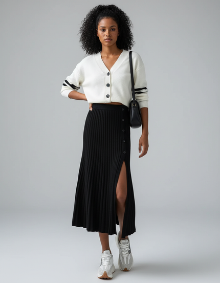 Jupe Plissée noire fendue chic