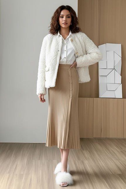 Jupe Plissée Beige Maille Élégante raffinée