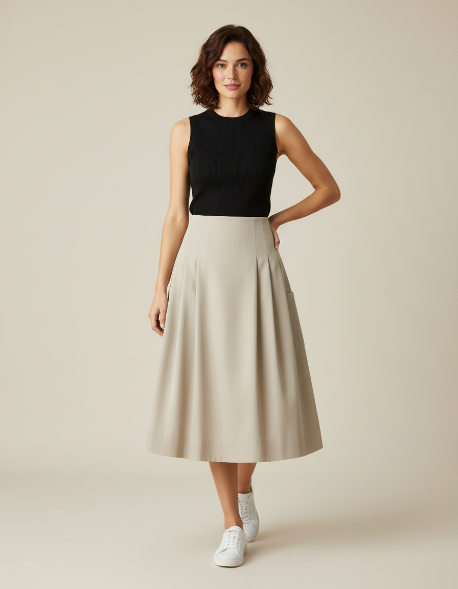 Jupe Plissée beige fluide élégante raffinée