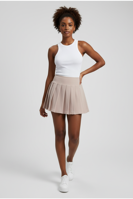 Jupe Plissée beige taille haute sportive
