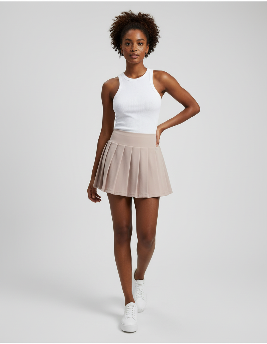 Jupe Plissée beige taille haute sportive