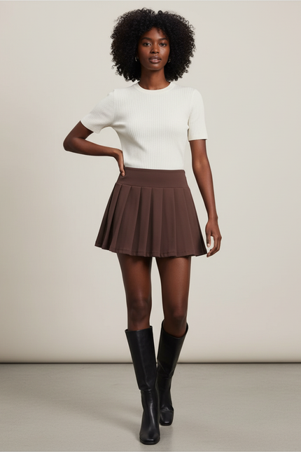 Jupe Plissée Marron Courte Chic chaleureuse