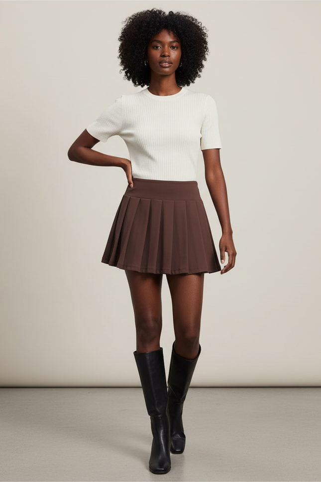 Jupe Plissée Marron Courte Chic chaleureuse