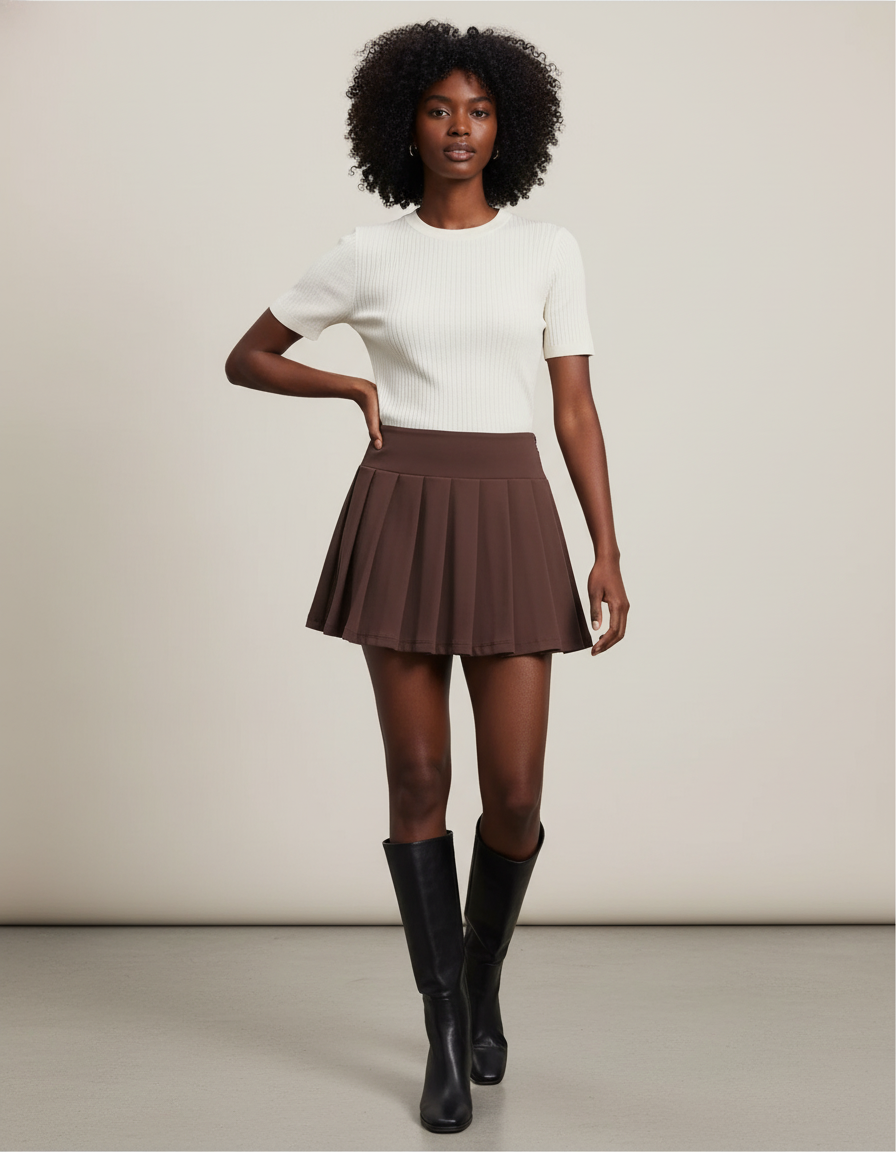 Jupe Plissée Marron Courte Chic chaleureuse
