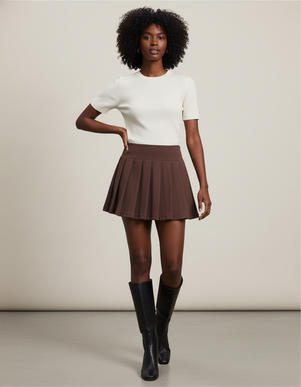 Jupe Plissée Marron Courte Chic chaleureuse