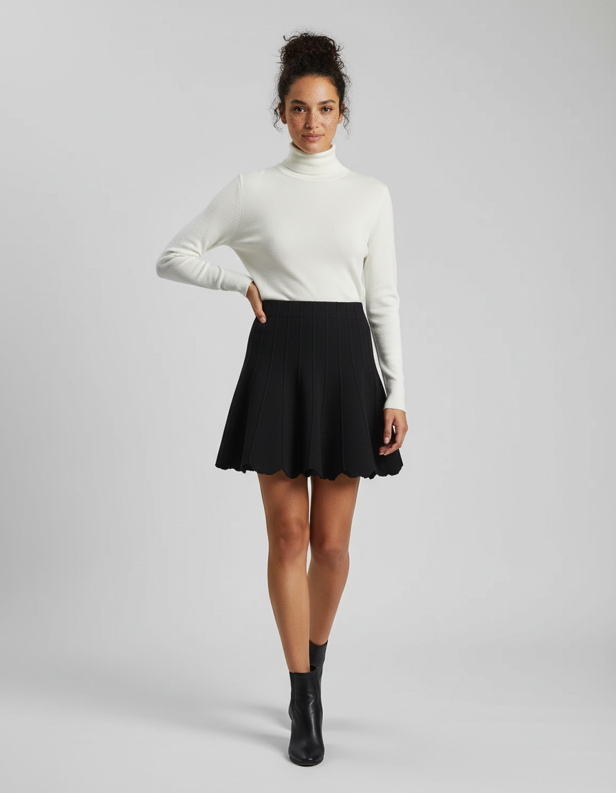 Jupe Plissée Noire Festonnée Chic