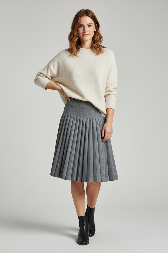 Jupe Plissée grise tricotée élégante chaleureuse
