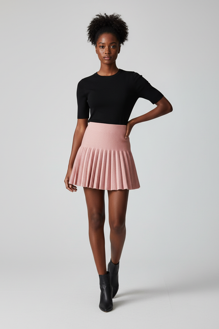 Jupe Plissée rose pâle tricotée chic