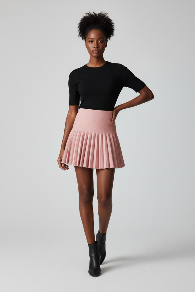 Jupe Plissée rose pâle tricotée chic