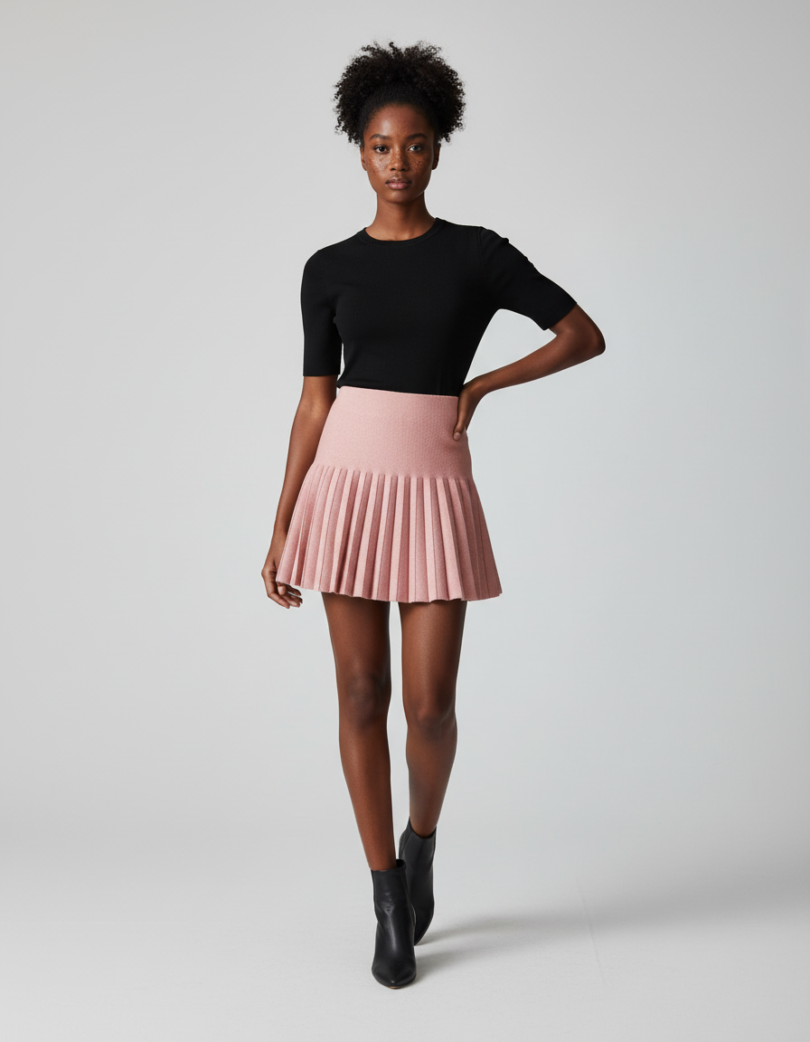 Jupe Plissée rose pâle tricotée chic