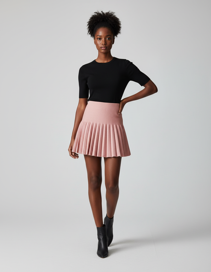 Jupe Plissée rose pâle tricotée chic