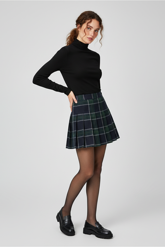 Jupe Plissée Carreaux Mini Preppy tendance