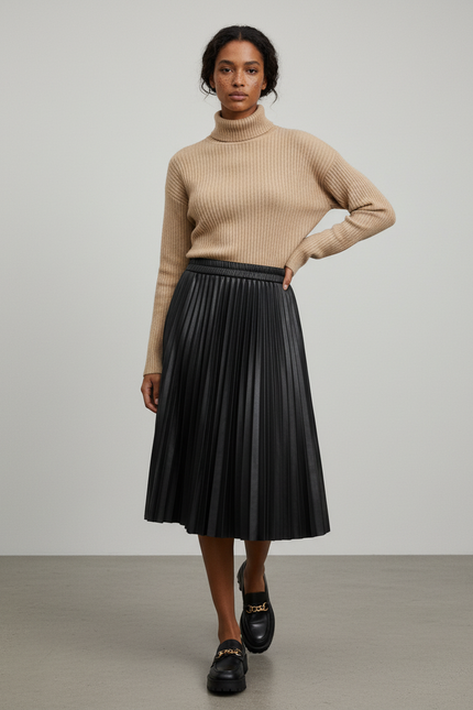 Jupe Plissée noire cuir PU chic