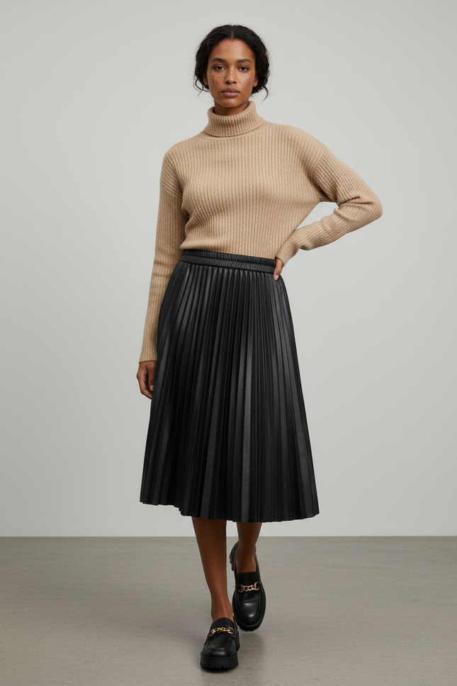 Jupe Plissée noire cuir PU chic
