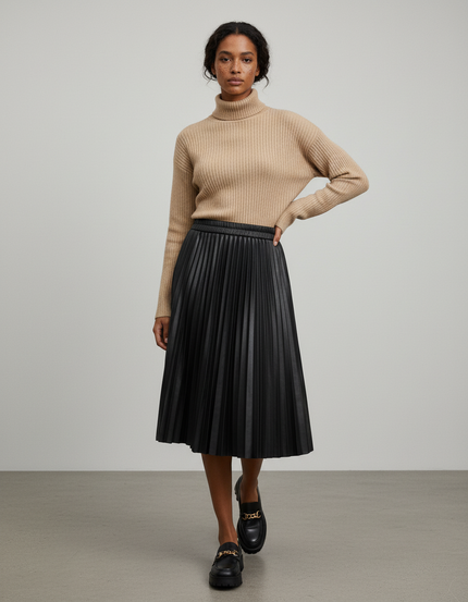 Jupe Plissée noire cuir PU chic
