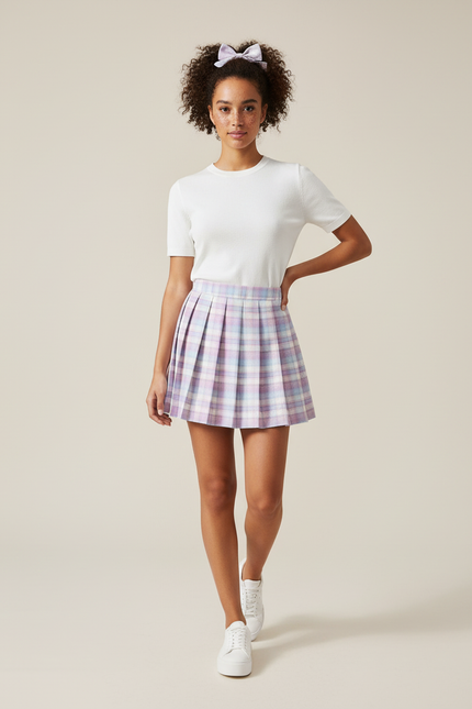 Jupe Plissée Plaid Pastel Chic