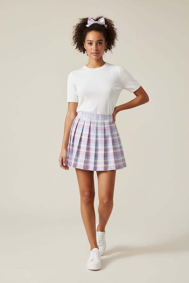 Jupe Plissée Plaid Pastel Chic