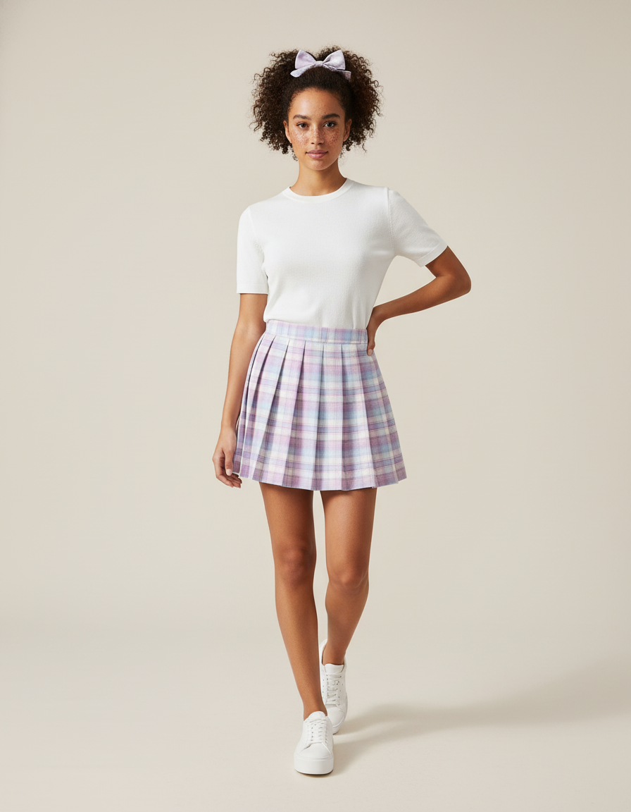 Jupe Plissée Plaid Pastel Chic