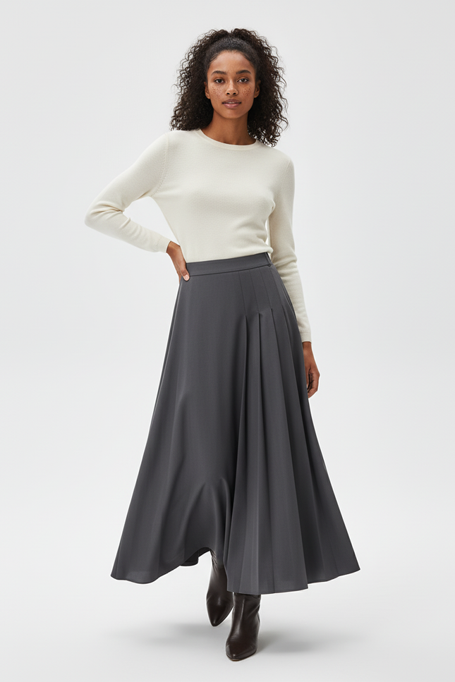 Jupe Plissée grise longue élégante