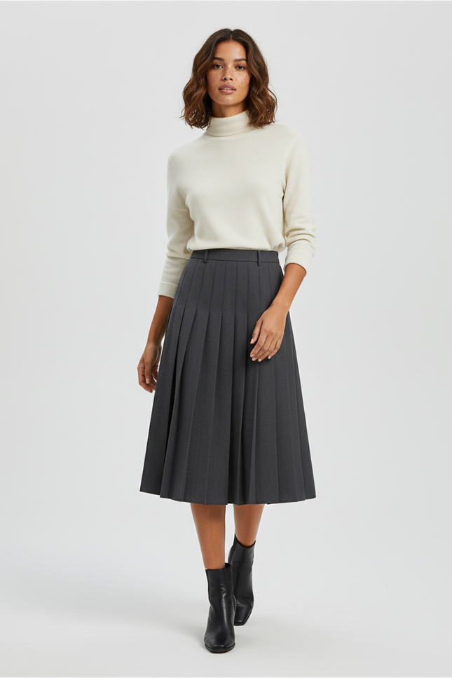 Jupe Plissée grise midi élégante raffinée