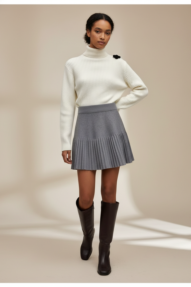 Jupe Plissée grise courte chic urbaine