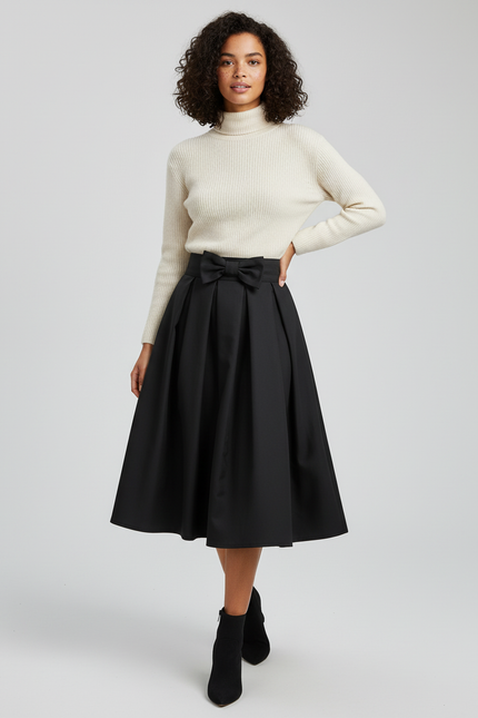 Jupe Plissée Noire Nœud Chic
