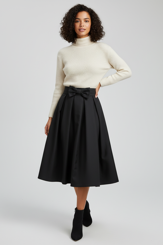 Jupe Plissée Noire Nœud Chic