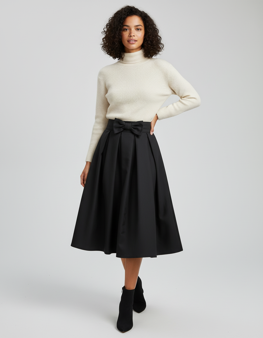 Jupe Plissée Noire Nœud Chic