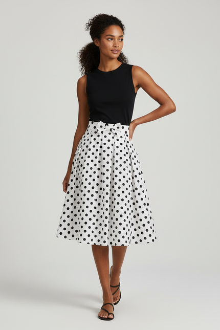 Jupe Plissée taille haute à pois vintage