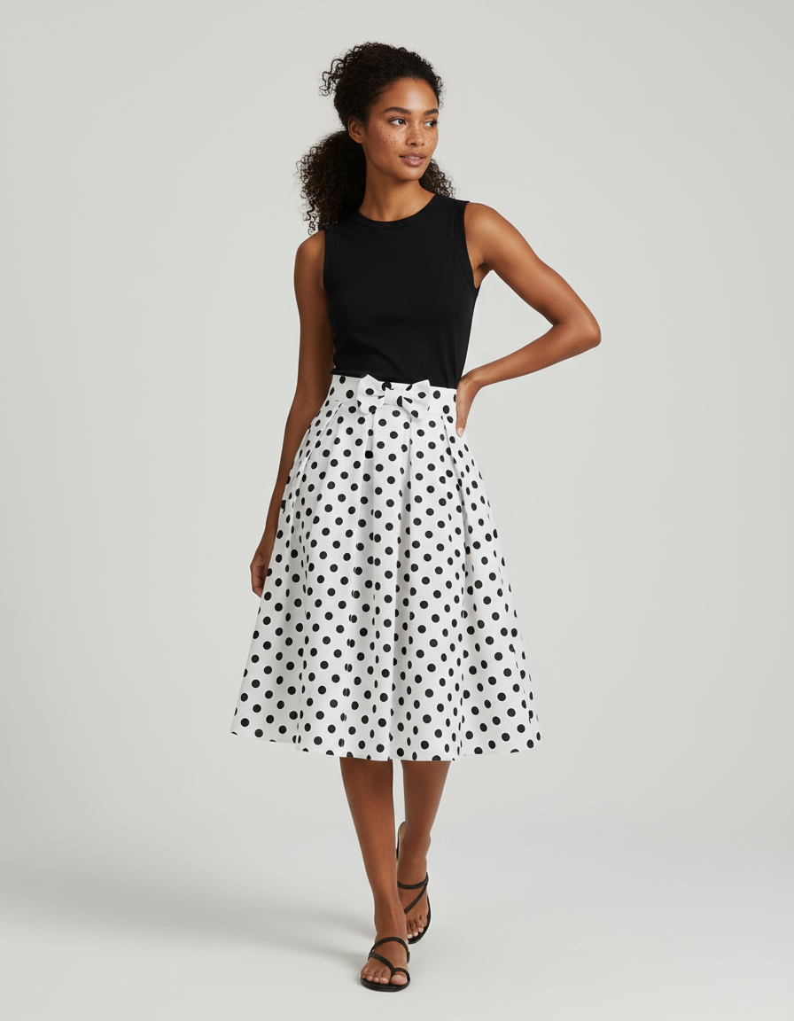 Jupe Plissée taille haute à pois vintage