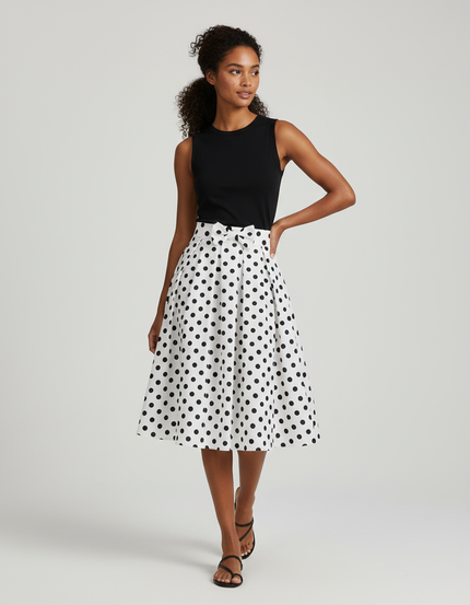 Jupe Plissée taille haute à pois vintage