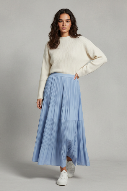 Jupe Plissée maxi bleu fluide