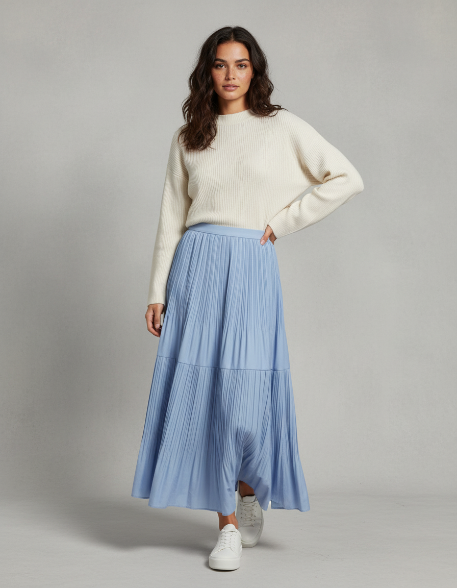 Jupe Plissée maxi bleu fluide