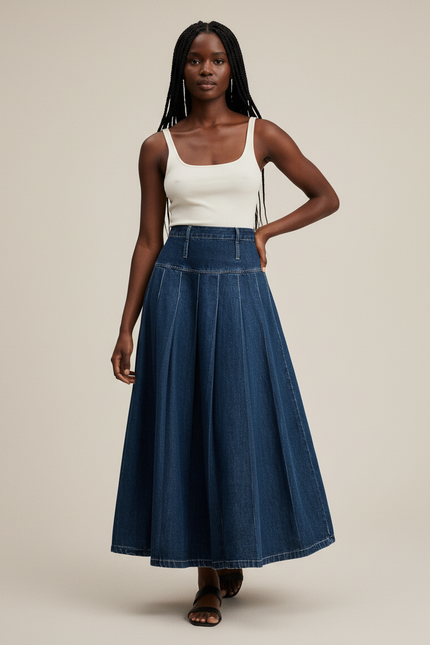 Jupe Plissée Denim longue chic