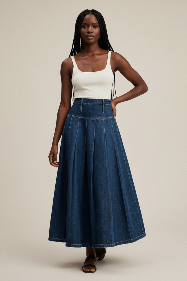 Jupe Plissée Denim longue chic
