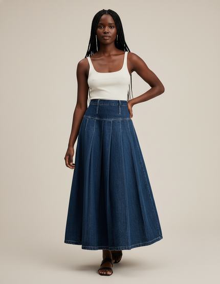 Jupe Plissée Denim longue chic