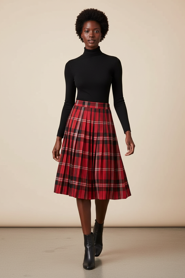 Jupe Plissée Rouge Carreaux Chic