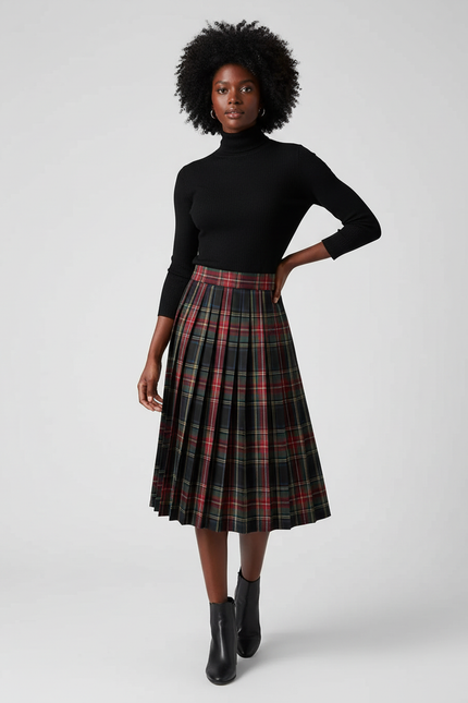 Jupe Plissée écossaise chic midi