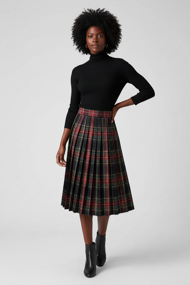 Jupe Plissée écossaise chic midi
