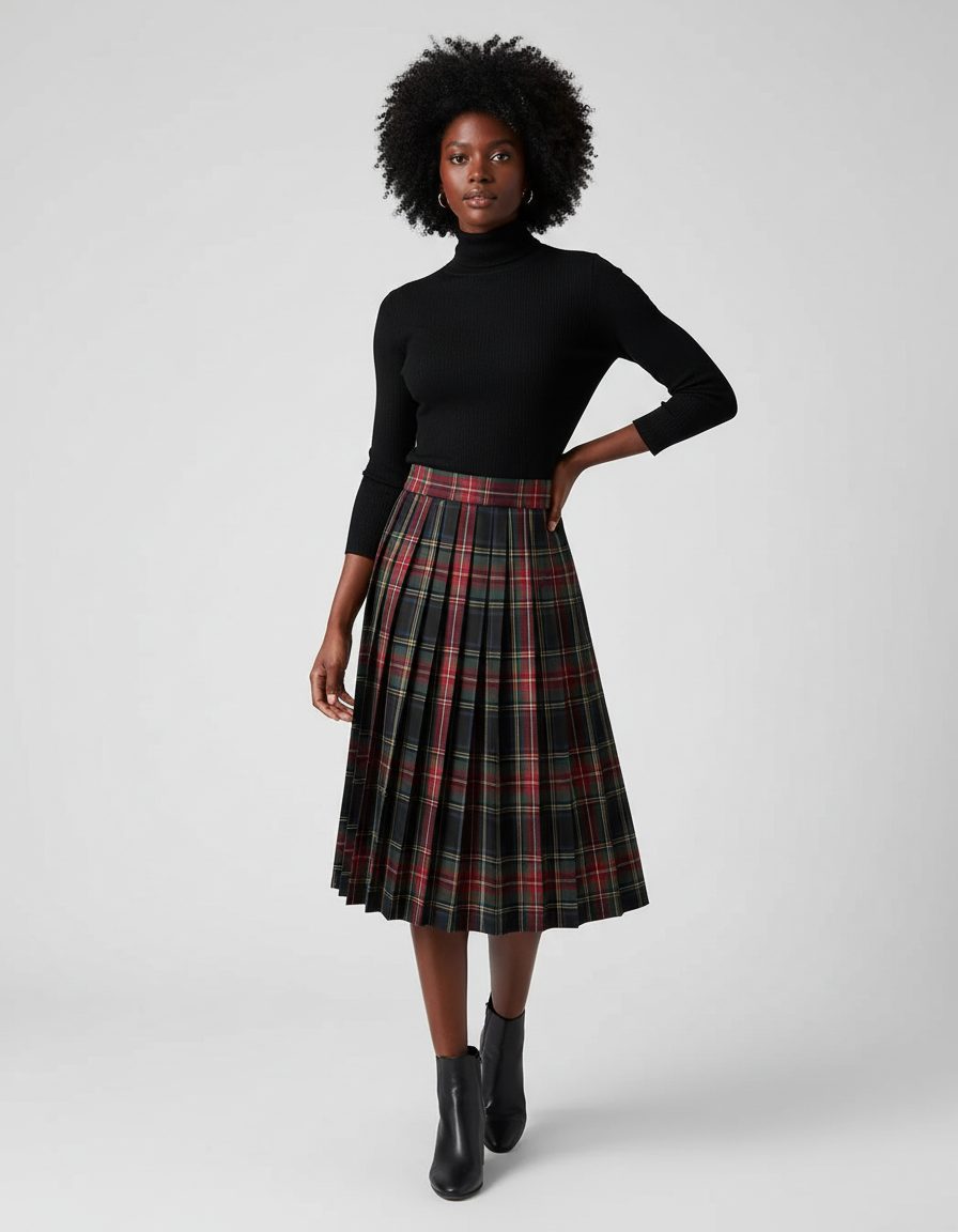 Jupe Plissée écossaise chic midi