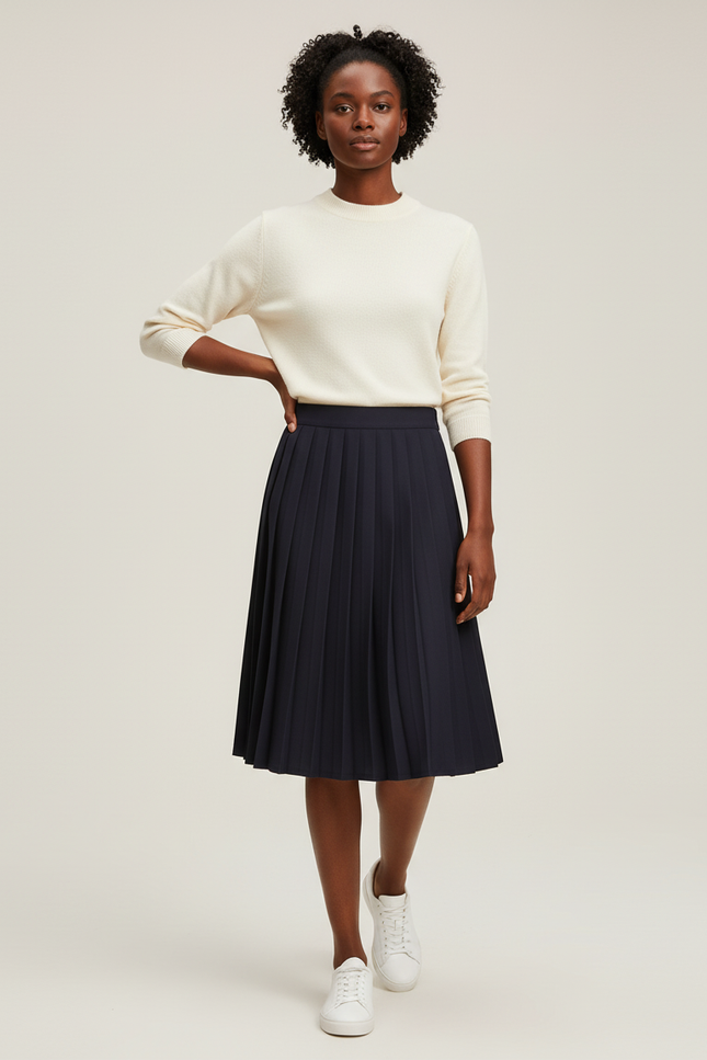 Jupe Plissée Bleue Marine Midi Chic