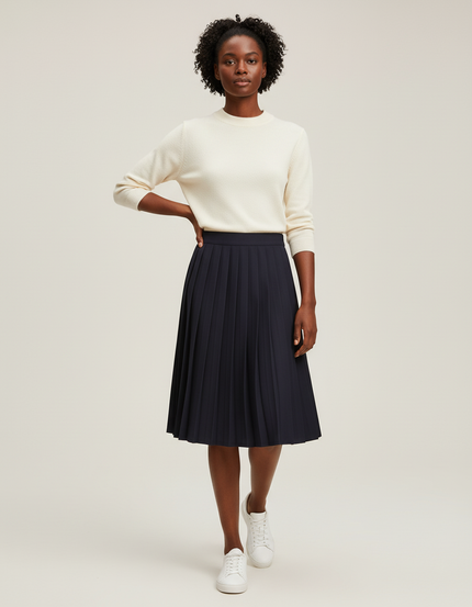 Jupe Plissée Bleue Marine Midi Chic