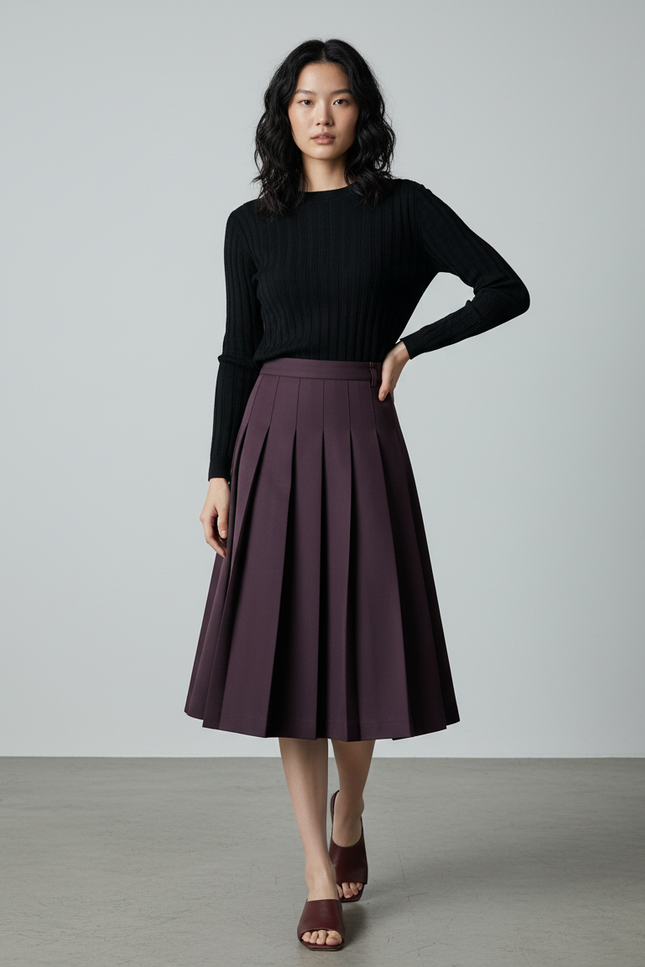 Jupe Plissée Prune Mi-Mollet Chic