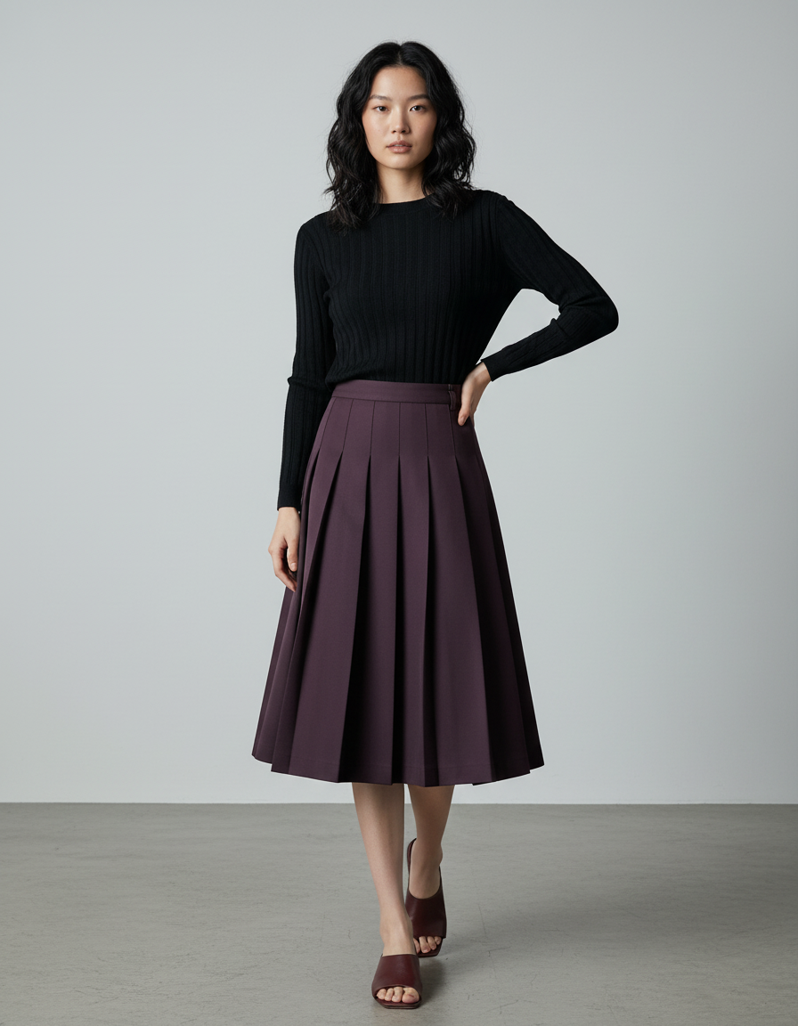 Jupe Plissée Prune Mi-Mollet Chic