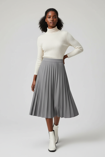 Jupe Plissée Grise Midi Chic raffinée
