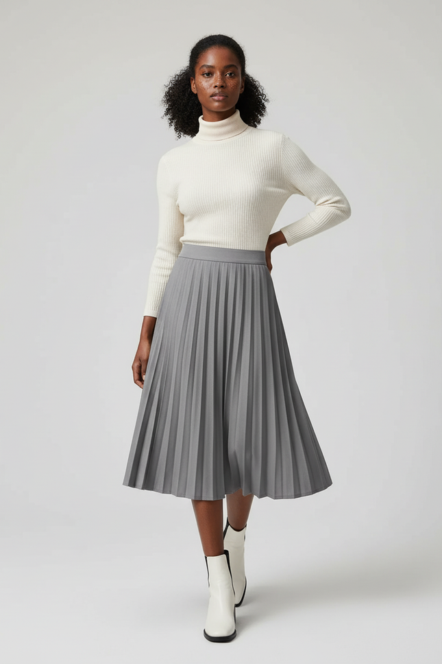 Jupe Plissée Grise Midi Chic raffinée
