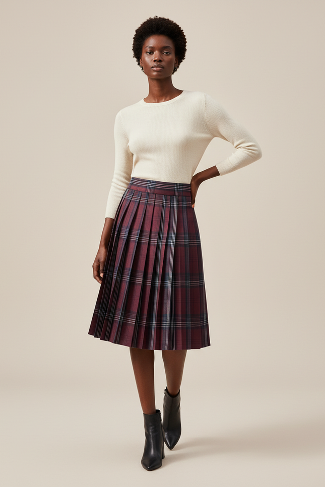 Jupe Plissée écossaise bordeaux chic