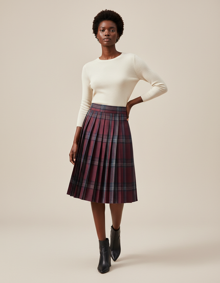 Jupe Plissée écossaise bordeaux chic